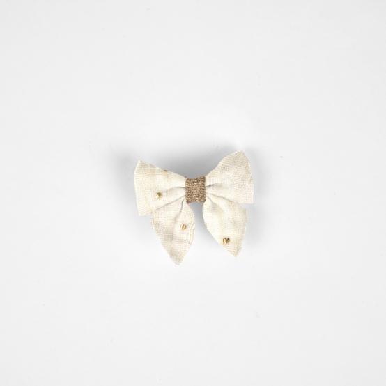 Barrette Mini Noeud Papillon gaze pois or écru