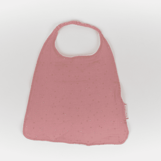 Serviette enfant élastique gaze pois or rose thé