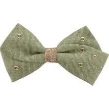 Petite Barrette Double Noeud Croisé gaze pois or vert amande