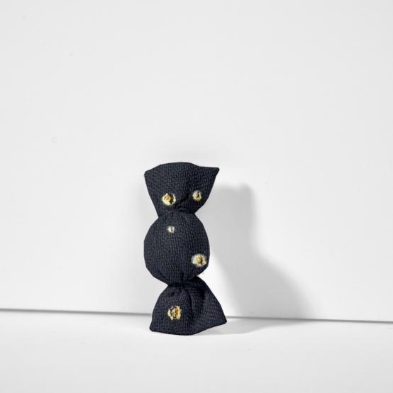 Petite barrette mini bonbon gaze pois or marine