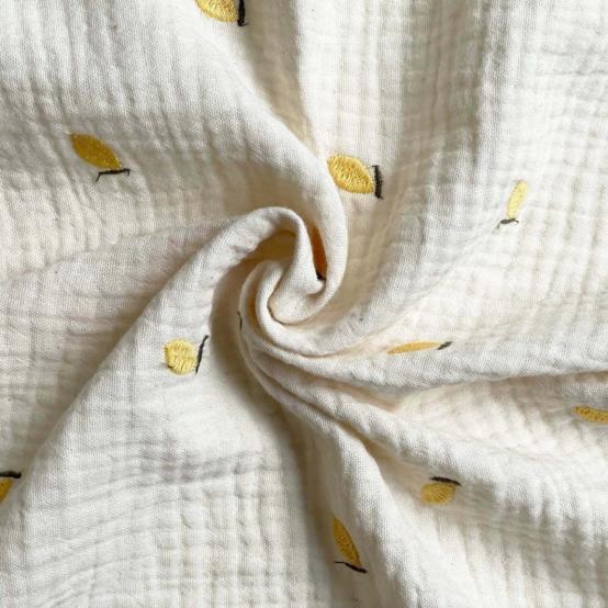 Tissu ex2625 gaze écrue brodée citrons