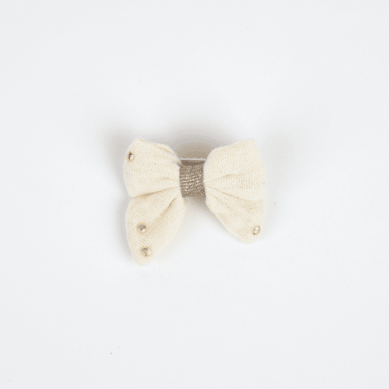 Barrette Mini Noeud Papillon gaze pois or écru