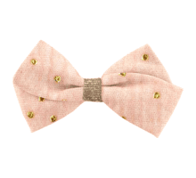 Petite Barrette Double Noeud Croisé gaze pois or rose