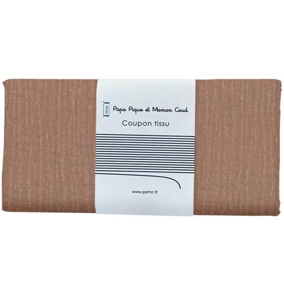 Coupon tissu 50 cm gaze pailletée cognac
