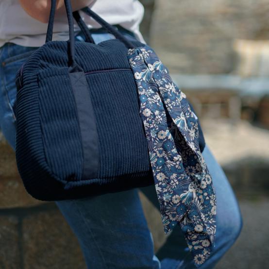 Sac bowling velours côtelé large marine