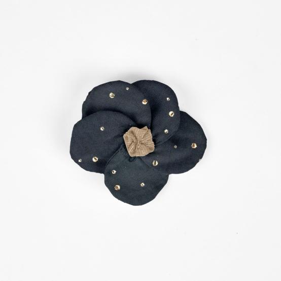 Petite Barrette Pétales de Fleur gaze pois or marine