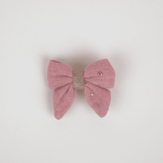 Barrette Mini Noeud Papillon gaze pois or rose thé