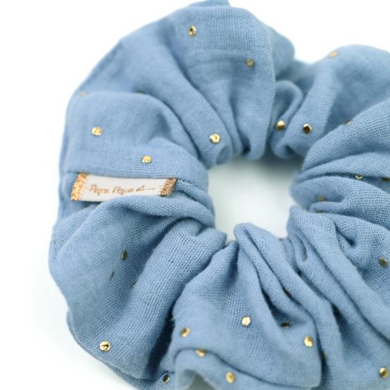 Chouchou gaze pois or bleu baltique