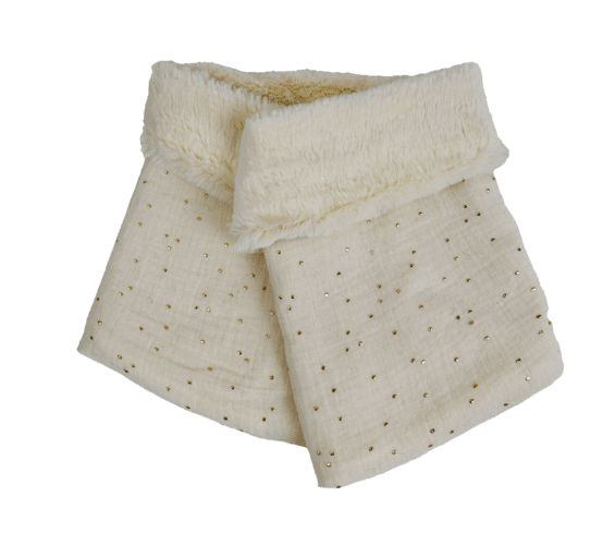 Echarpe tube adulte gaze pois or écru