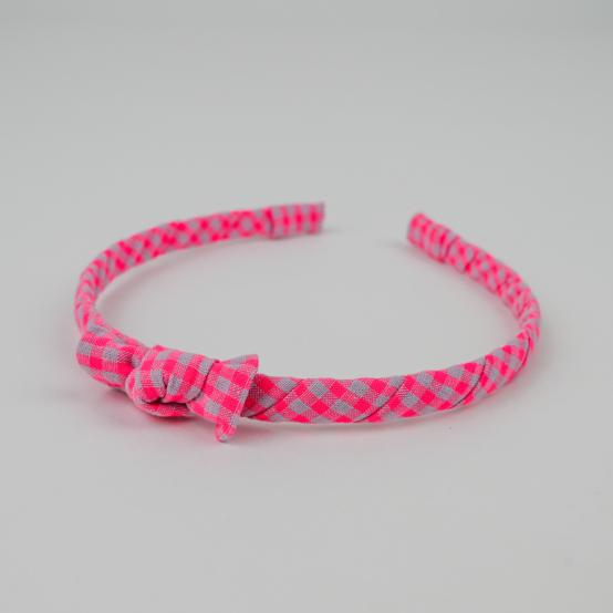 Serre-tête fin vichy rose fluo