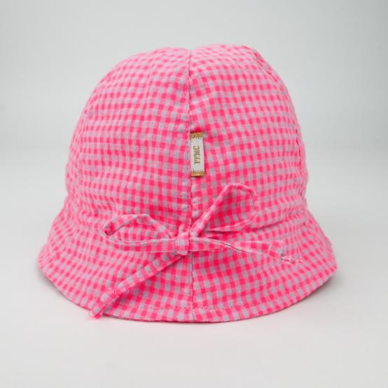 Chapeau soleil charlotte vichy rose fluo