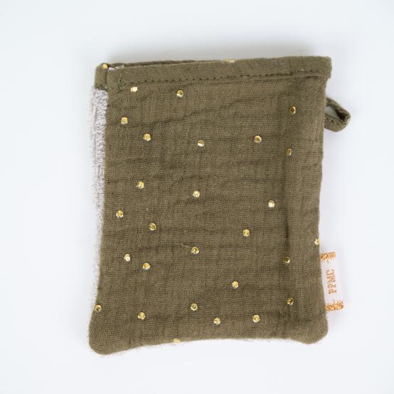 Mini-Gant Démaquillant gaze pois or kaki