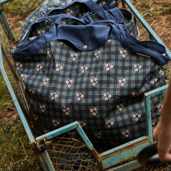 Sac cabas grand tartan fleuri
