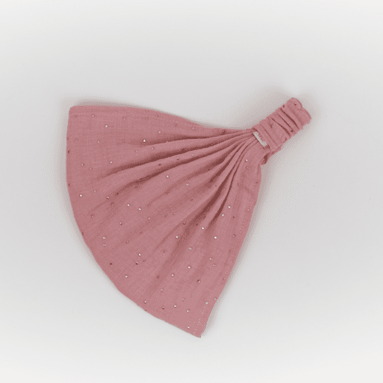 Bandeau fichu Enfant gaze pois or rose thé