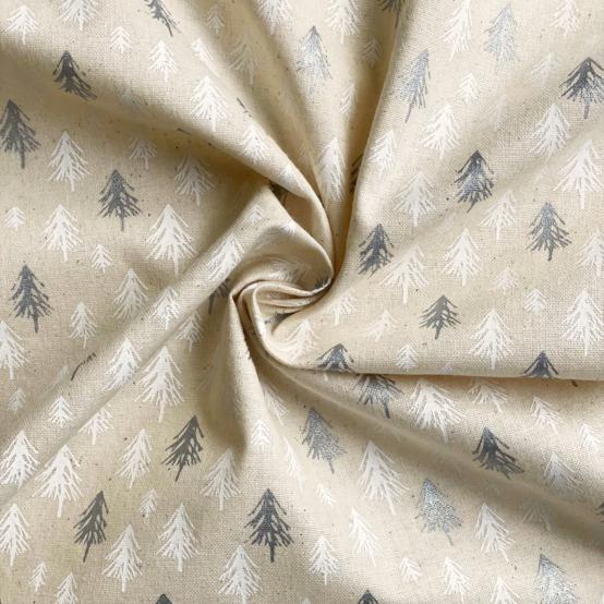 Tissu coton au mètre ex2653 noel sapins pailletés ivoire