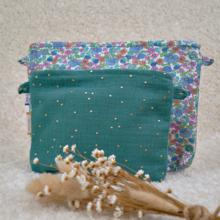 Mini pochette tissu gaze pois or eucalyptus