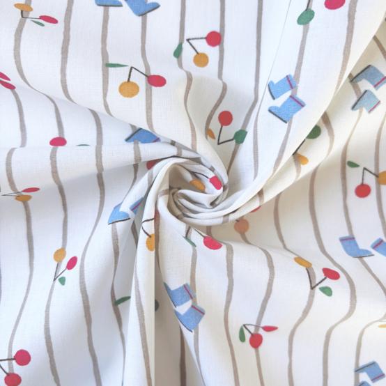 Tissu coton au mètre ex2632 bottines et cerises