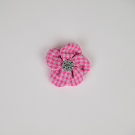 Petite Barrette Pétales de Fleur vichy rose fluo