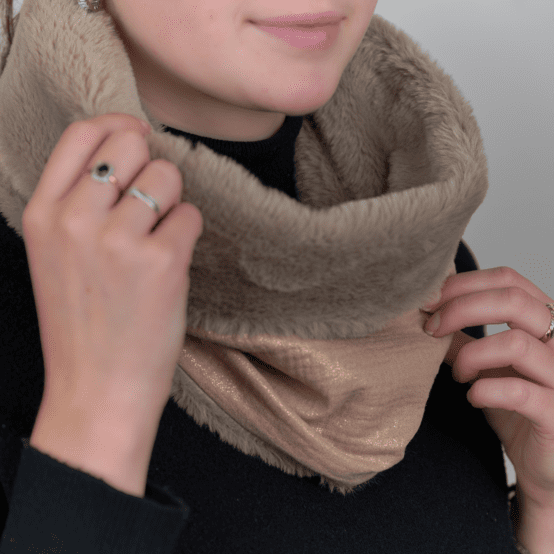 Echarpe tube adulte gaze pailletée camel