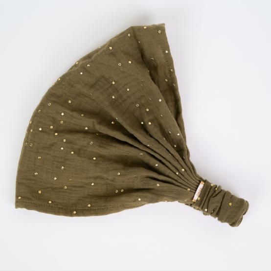 Bandeau fichu Enfant gaze pois or kaki