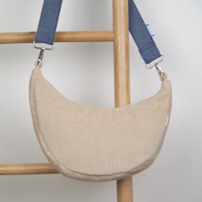 Sac demi lune petit  velours côtelé beige