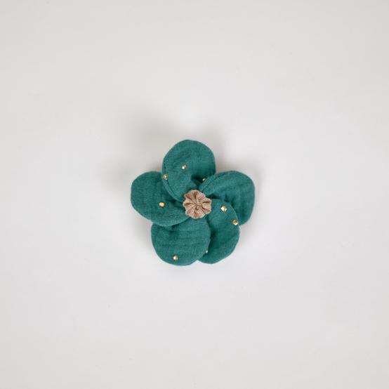 Petite Barrette Pétales de Fleur gaze pois or eucalyptus