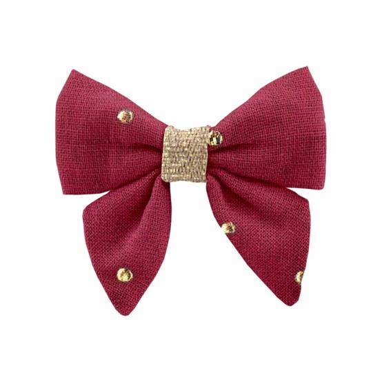 Barrette Mini Noeud Papillon gaze pois or grenat