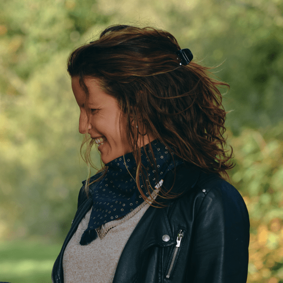 Petit foulard pompon bulle bronze marine