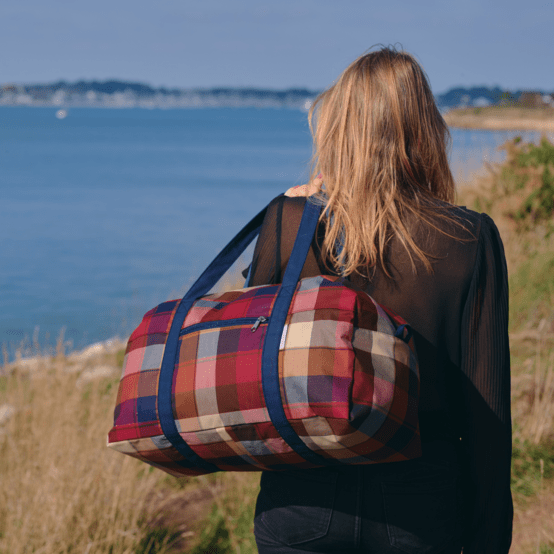 Sac week-end tartan lurex rubis