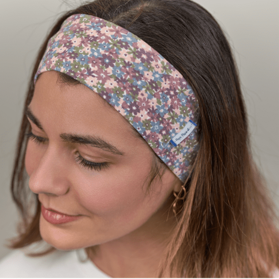 Bandeau jersey fleuri bleu prune
