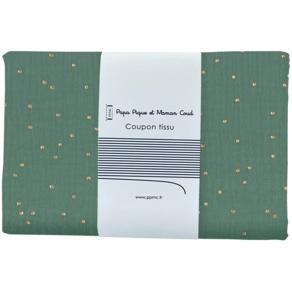 Coupon tissu 1 m gaze pois or eucalyptus