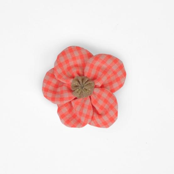 Petite Barrette Pétales de Fleur vichy orange fluo