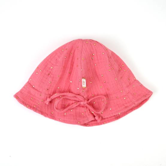 Chapeau soleil charlotte gaze pois or rose sorbet