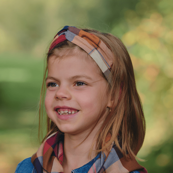 Bandeau croisé enfant tartan lurex rubis