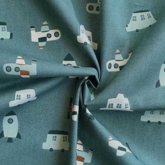 Tissu coton au mètre ex2651 voyage bleu