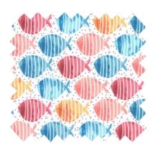 Tissu coton au mètre ex2334 poissons rayés orange bleu