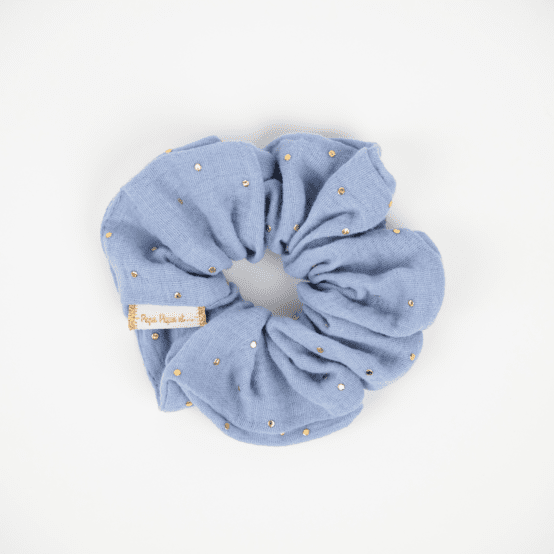 Chouchou gaze pois or bleu baltique