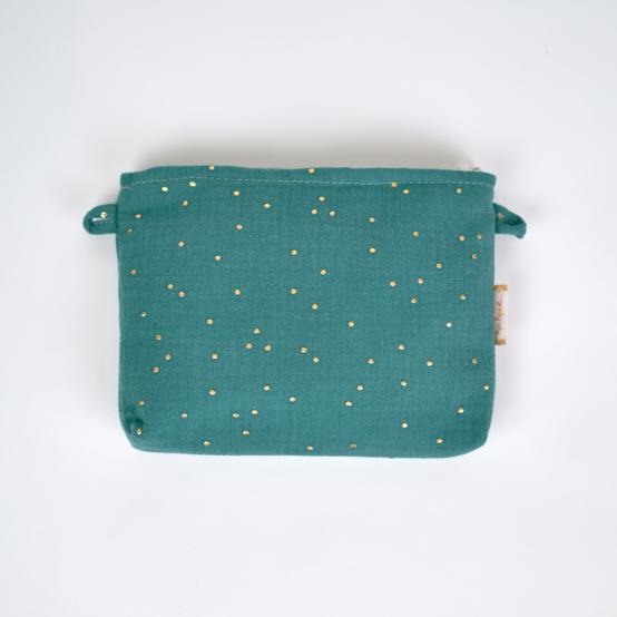 Mini pochette tissu gaze pois or eucalyptus