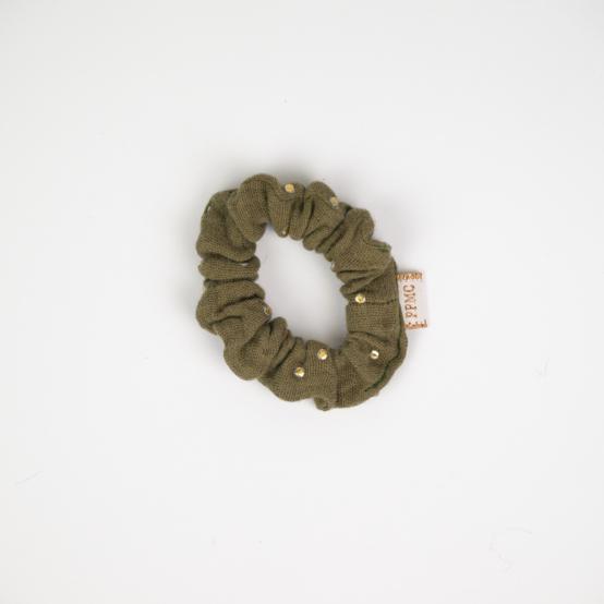 Mini Chouchou gaze pois or kaki