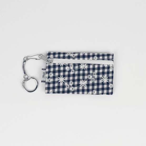 Pochette porte-clés vichy brodé marine
