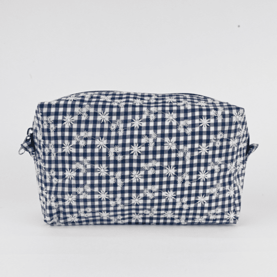 Trousse de toilette rectangle vichy brodé marine