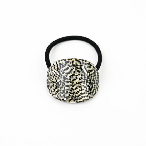 Elastique bijou ovale damier noir or