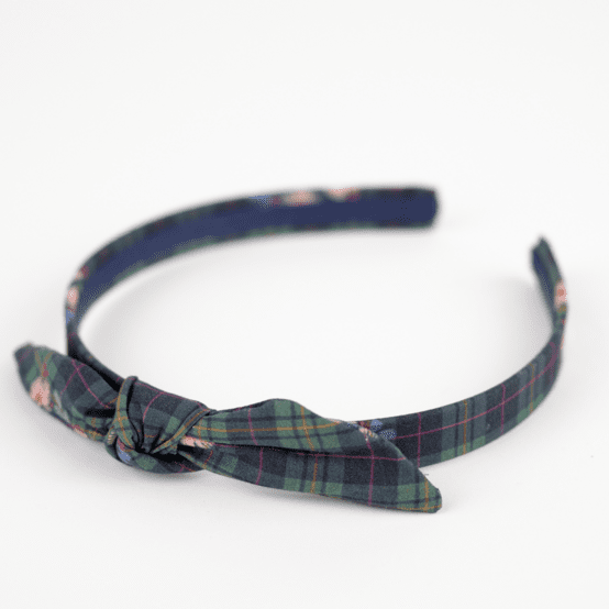 Serre-tête noeud tartan fleuri