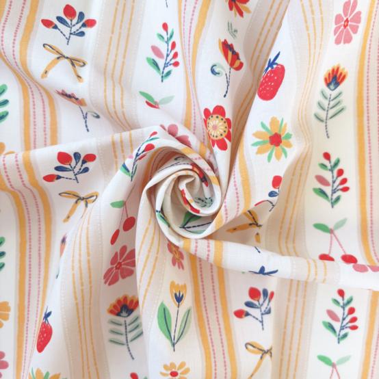 Tissu coton au mètre ex2629 rayé fruité fleuri
