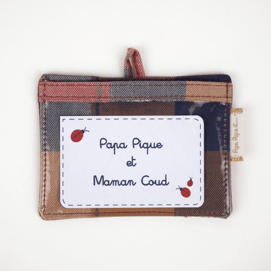 Porte badge tartan lurex rubis