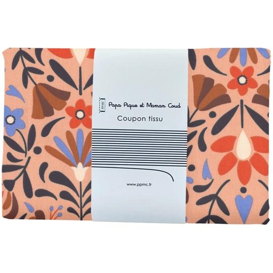 Coupon tissu 1 m ex2574 fleuri rétro caramel