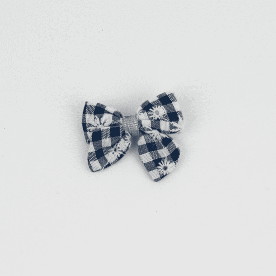 Barrette Mini Noeud Papillon vichy brodé marine