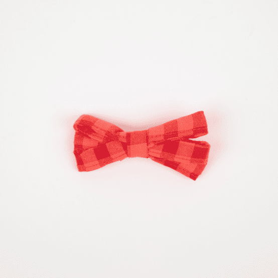 Barrette ruban petit  vichy rouge corail