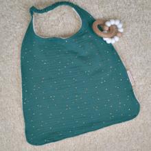 Serviette enfant élastique gaze pois or eucalyptus