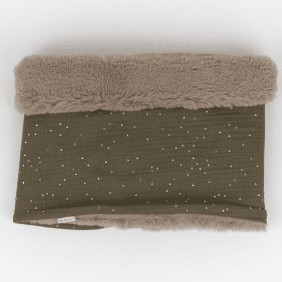 Echarpe tube adulte gaze pois or kaki